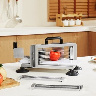 Cortadora de Tomates Comercial, Cortadora de Tomates de 1/4"+3/8"+3/16", Máquina Cortadora de Tomates de Acero Inoxidable de Alta Resistencia, Cortadora de Tomates Manual con Pies Antideslizantes,...