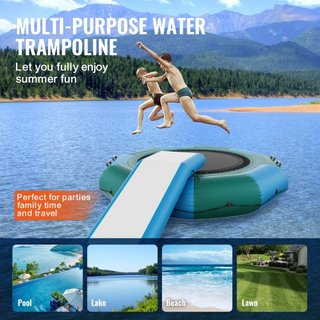 Bouncer de Agua Inflable, Trampolín Recreativo de Agua de 10 pies, Plataforma de Salto Portátil para Nadar con Tobogán, Escalera de 3 Pasos y Bomba de Aire Eléctrica, Rebotador Flotante para Niños...