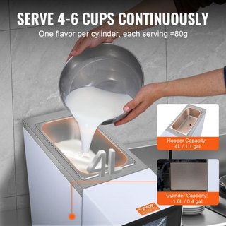 Máquina de Helados Comercial, Rendimiento de 10L/H, Fabricante de Helados Suaves de Sabor Único de Encimera de 900W, con Tolva de 4L y Cilindro de 1.6L, Panel LCD, Limpieza Automática, Pre-enfriam...