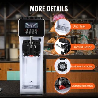 Máquina de Helados Comercial, Rendimiento de 10L/H, Fabricante de Helados Suaves de Sabor Único de Encimera de 900W, con Tolva de 4L y Cilindro de 1.6L, Panel LCD, Limpieza Automática, Pre-enfriam...