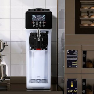 Máquina de Helados Comercial, Rendimiento de 10L/H, Fabricante de Helados Suaves de Sabor Único de Encimera de 900W, con Tolva de 4L y Cilindro de 1.6L, Panel LCD, Limpieza Automática, Pre-enfriam...