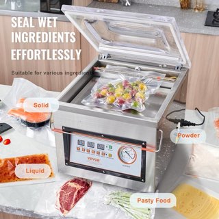Sellador al vacío de cámara, 320W de potencia de sellado, máquina de envasado al vacío para alimentos húmedos, carnes, marinadas y más, tamaño compacto con longitud de sellado de 320 mm, aplicable...