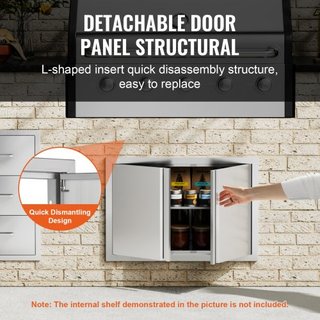 Puerta de Acceso para BBQ, Puerta Doble para Cocina Exterior de 710x482 mm, Puerta Montada a Ras de Acero Inoxidable, Puerta Vertical de Pared con Mangos Rehundidos, para Isla de BBQ, Estación de ...