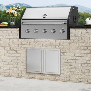 Puerta de Acceso para BBQ, Puerta Doble para Cocina Exterior de 710x482 mm, Puerta Montada a Ras de Acero Inoxidable, Puerta Vertical de Pared con Mangos Rehundidos, para Isla de BBQ, Estación de ...