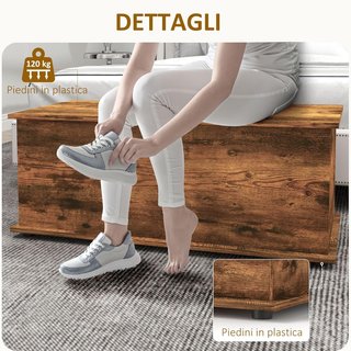 Banco Contenedor, Baúl Interior con Patas Antideslizantes, Capacidad 120 Kg, Caja Contenedor Interior de Madera, para Dormitorio y Entrada, 100X40X40 Cm, Marrón