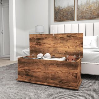 Banco Contenedor, Baúl Interior con Patas Antideslizantes, Capacidad 120 Kg, Caja Contenedor Interior de Madera, para Dormitorio y Entrada, 100X40X40 Cm, Marrón