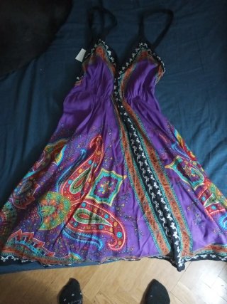 Vestido hippie morado estampado