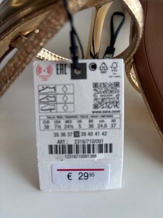 Sandalias Zara Tacon Dorado Talla 38