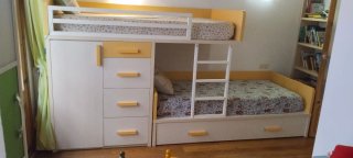 Mueble tren 3 camas (1 extraíble), armario/cajones