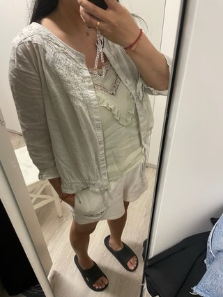 Blusa Mango verde y blanca talla única