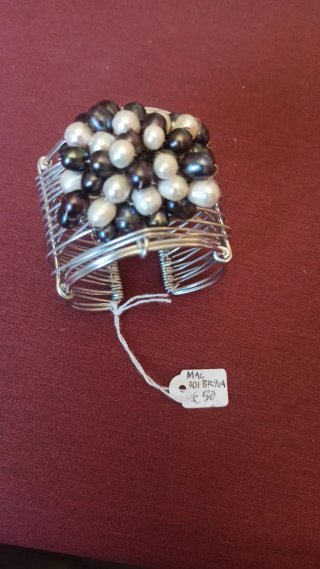 Pulsera Acero y Perlas Naturales Barrocas