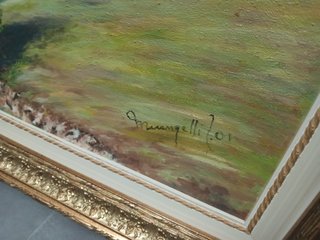 Grande Quadro Olio su Tela Paesaggio Lago
