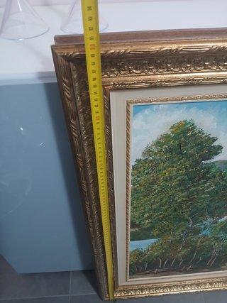 Grande Quadro Olio su Tela Paesaggio Lago