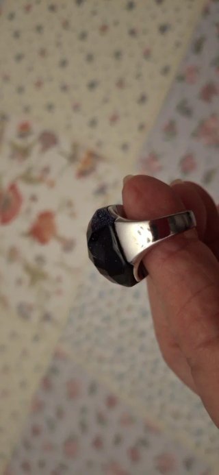 Anillo Plata Piedra Negra Facetada