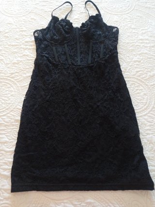 Vestido lencero negro encaje talla L