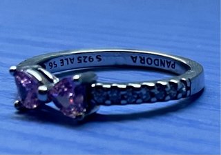 Anillo Pandora Corazón Morado Plata