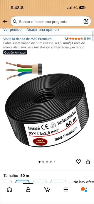 Cable subterráneo 50m NYY-J 3x1,5 mm²