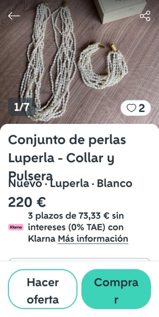 Collar de perlas blancas arroz con cierre dorado