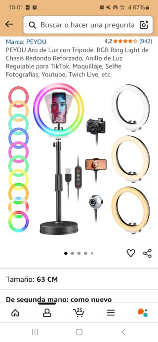Aro de Luz LED PEYOU RGB con Tripode