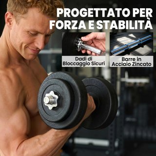 Set 12 Manubri Palestra da 50kg 8x5kg 4x1.5kg Nero