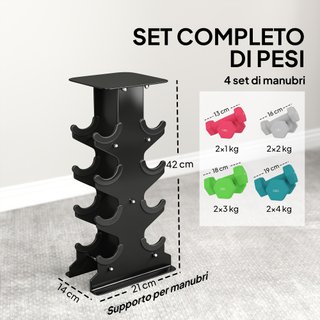 Set 8 Manubri Pesi Esagonali Antiscivolo Supporto