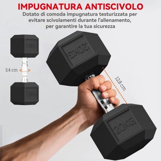 Set di Manubri da 2x20 kg Impugnatura Antiscivolo