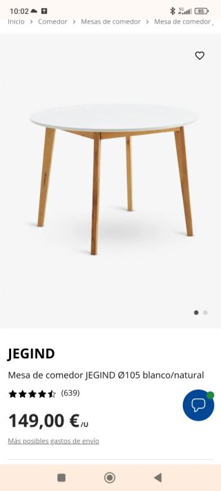 Mesa redonda Jysk 105cm blanco/madera