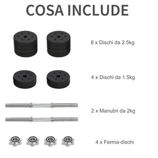 Set Manubri Palestra 30kg 8x2.5 kg 4x1.5 kg Nero