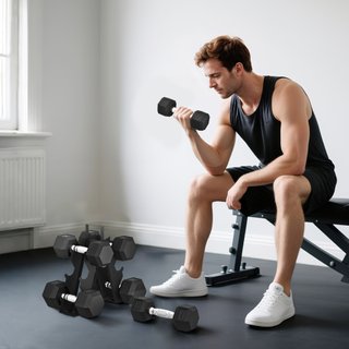 Set di Manubri Palestra con Supporto in Metallo