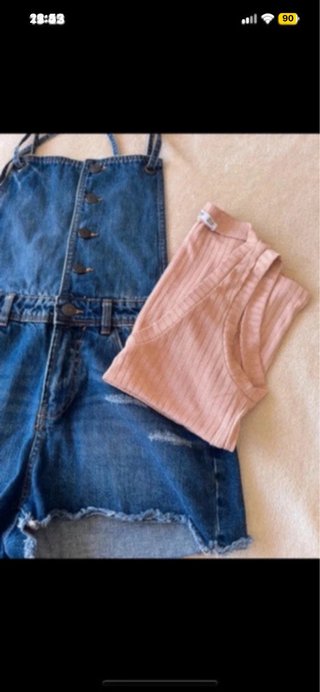 Conjunto Peto Vaquero y Blusa Stradivarius Talla L