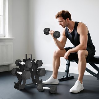 Set di Manubri Palestra con Supporto in Metallo