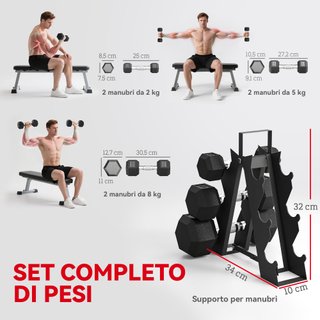 Set di Manubri Palestra con Supporto in Metallo
