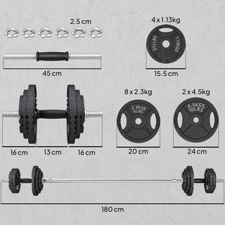 Pesi per Palestra 2 in 1 da 42 kg con 14 Dischi