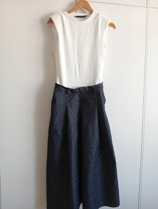 Conjunto Zara Top Blanco y Pantalón Culotte Vaquer