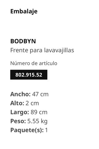 BODBYN IKEA FRENTE PARA LAVAVAJILLAS HUESO 45x80