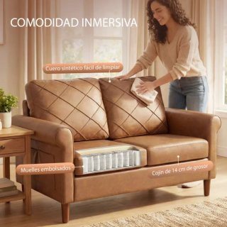 Sofá 2 Plazas PU Patas Madera