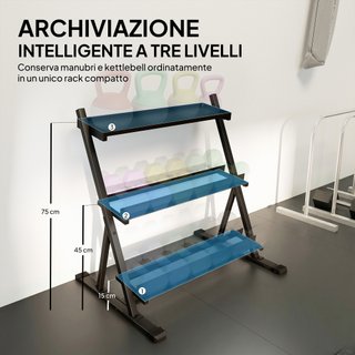 Porta Pesi a 3 Livelli in Acciaio Capacità 200 Kg