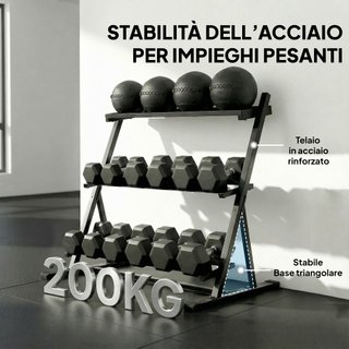 Porta Pesi a 3 Livelli in Acciaio Capacità 200 Kg
