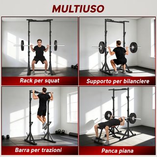 Squat Rack Regolabile con Doppio Supporto Nero