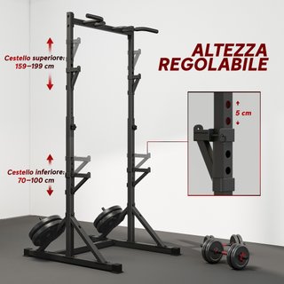 Squat Rack Regolabile con Doppio Supporto Nero