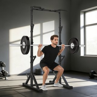 Squat Rack Regolabile con Doppio Supporto Nero