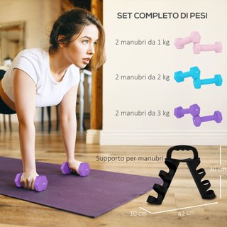 Set 6 Manubri Pesi 2x1kg 2x2kg 2x3kg con Supporto