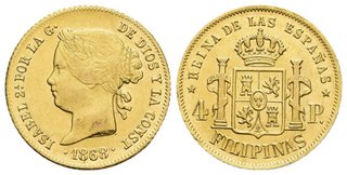 Moneda 4 Pesos Manila 1868 Isabel II