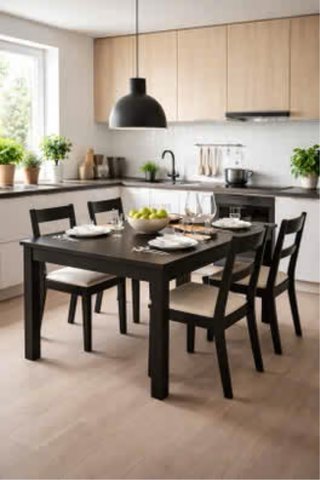 Mesa extensible negra y madera (de 140 a 220cm)