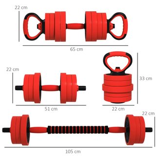 Set Pesi 4 in 1 da 30kg Convertibile in Kettlebell
