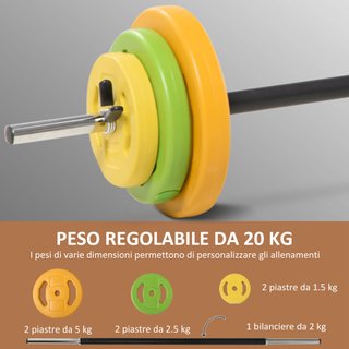 Set Bilanciere Dischi da 20 kg totali Antiscivolo
