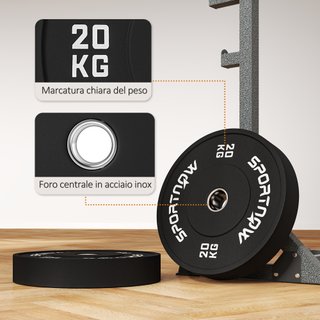 Set 2 Dischi Pesi da 20kg in Gomma con Foro Nero
