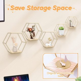Juego 5 Estanterías Hexagonales Doradas