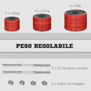 Set Manubri Palestra Pesi da 40kg rivestiti Gomma