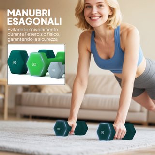 Kit Pesi Esagonali 18 kg Totali Supporto Incluso